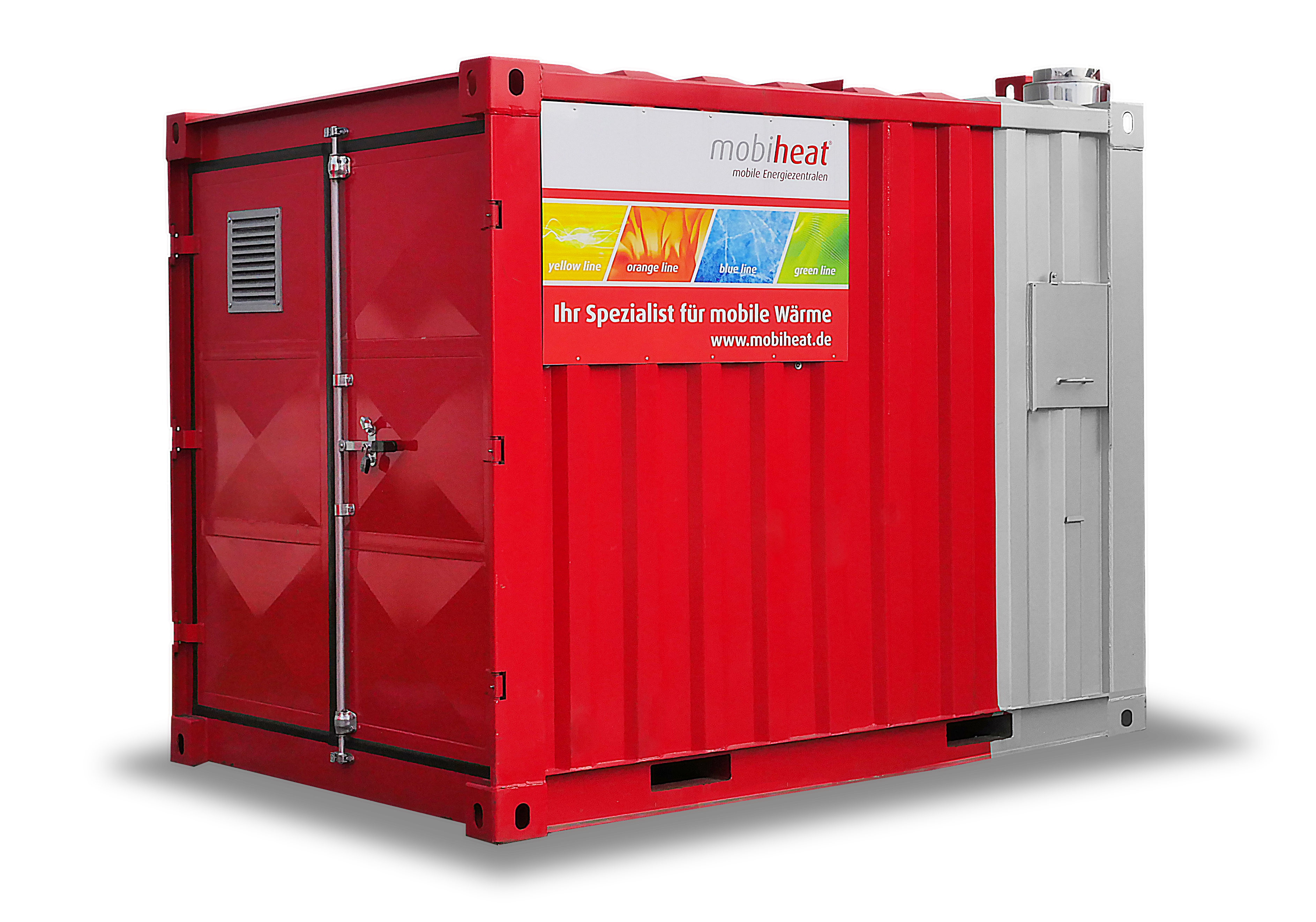 Kleine rote Container Heizzentrale von mobiheat nebeneinander kaskadiert | © mobiheat GmbH