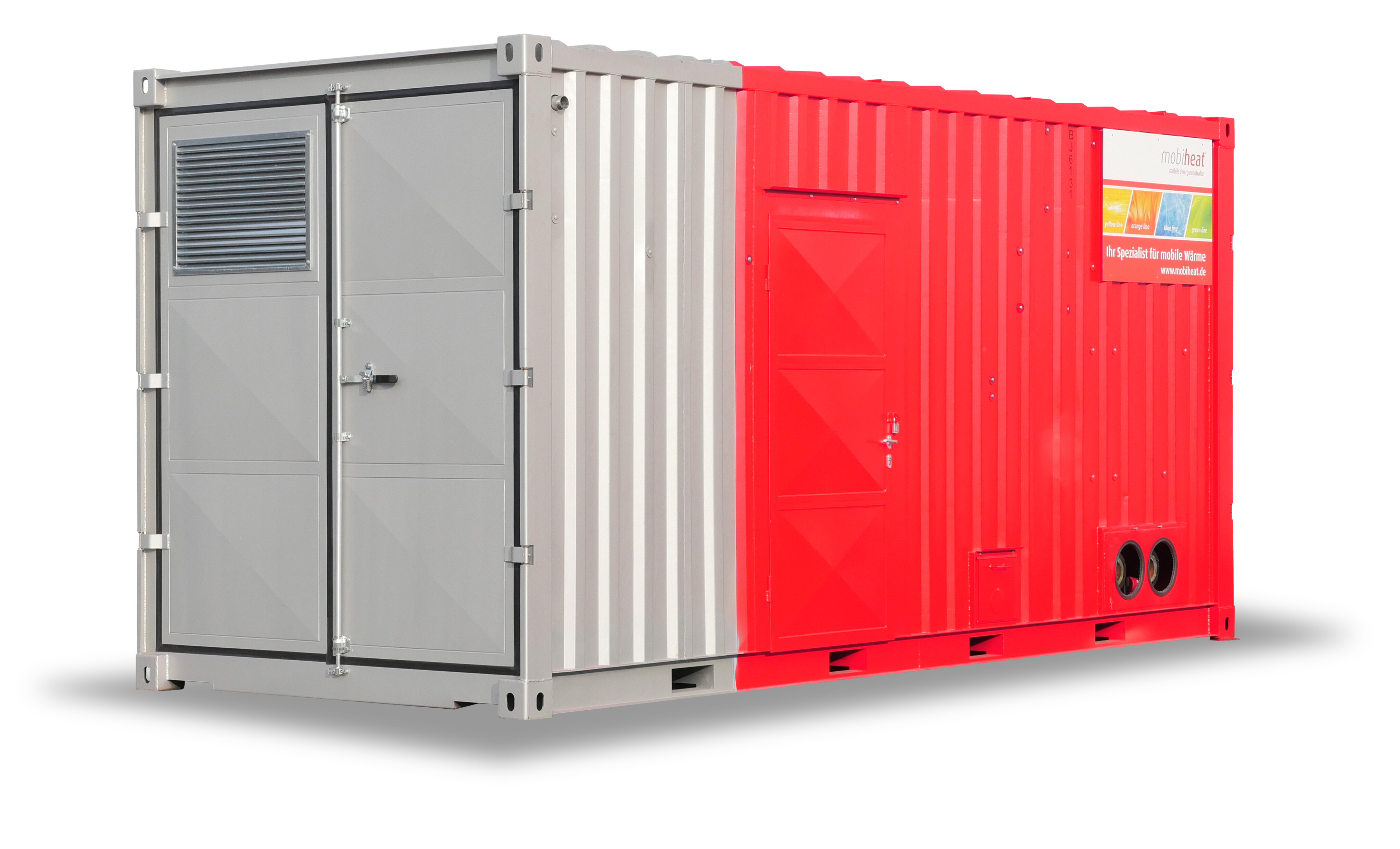 Rote Container Heizzentrale von mobiheat nebeneinander kaskadiert | © mobiheat GmbH